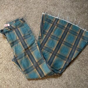 We The Free Plaid Pants in Green and Yellow